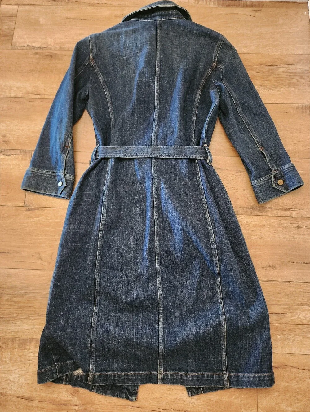 Vintage NWOT Ralph Lauren Jeans Heavy Denim Trench Coat Dress Women 10 Moto Zip - Picture 11 of 13